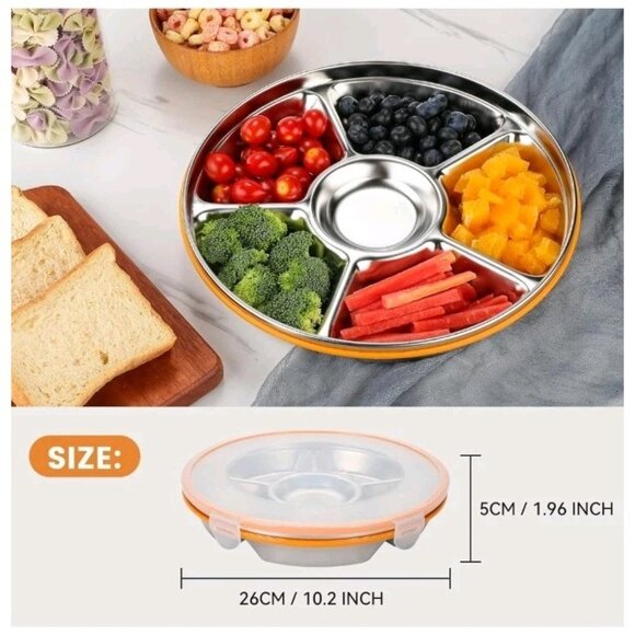 Divided Serving Tray with Lid, Stainless Steel Veggie Tray with Plastic Lid - Picture 6 of 7